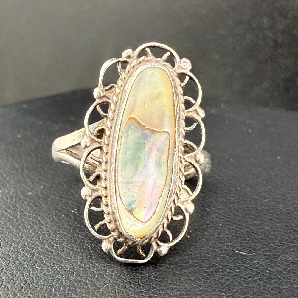 Vintage Mexican Sterling Silver Ring Abalone Signed Size 6